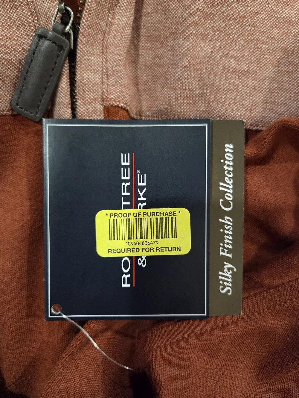Roundtree & Yorke Rust Zip-Up Sweater with Chest Stripe